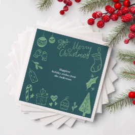 Guardanapo De Papel Christmas Party Green Hand Drawn Doodles Festive