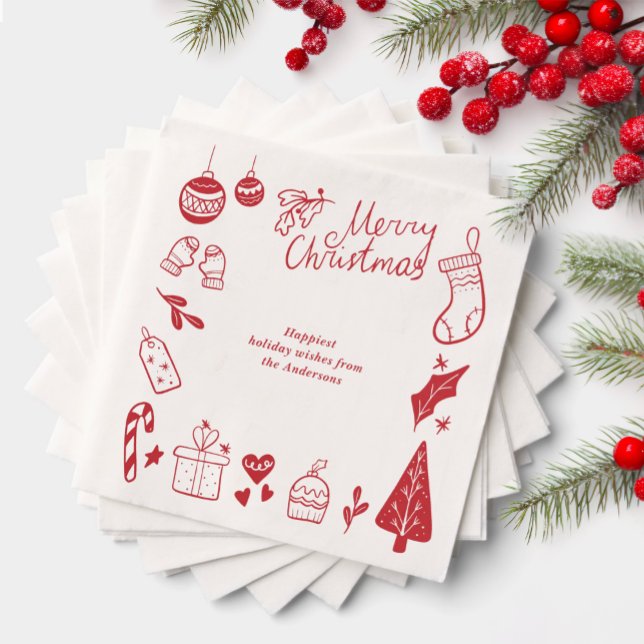 Guardanapo De Papel Christmas Party Red Favorite Things Hand Drawn  (Criador carregado)