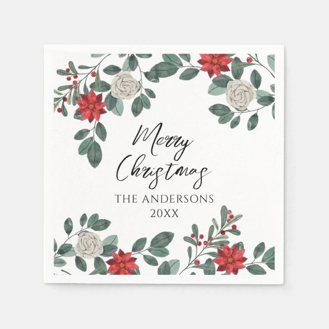 Guardanapo De Papel Christmas Party Red Green Floral (Frente)