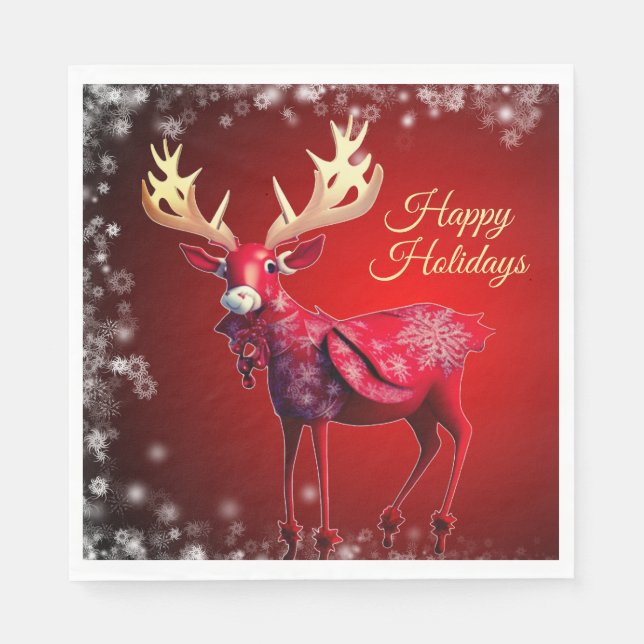 Guardanapo De Papel Christmas Party Red Reindeer Winter Holidays (Frente)