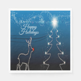 Guardanapo De Papel Christmas Party Reindeer Tree Blue Sky Shiny Stars