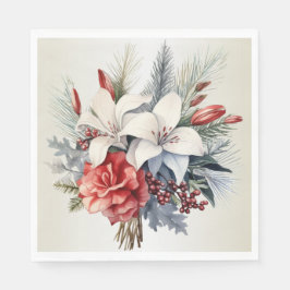 Guardanapo De Papel Christmas Party White Red Flowers Holidays Elegant