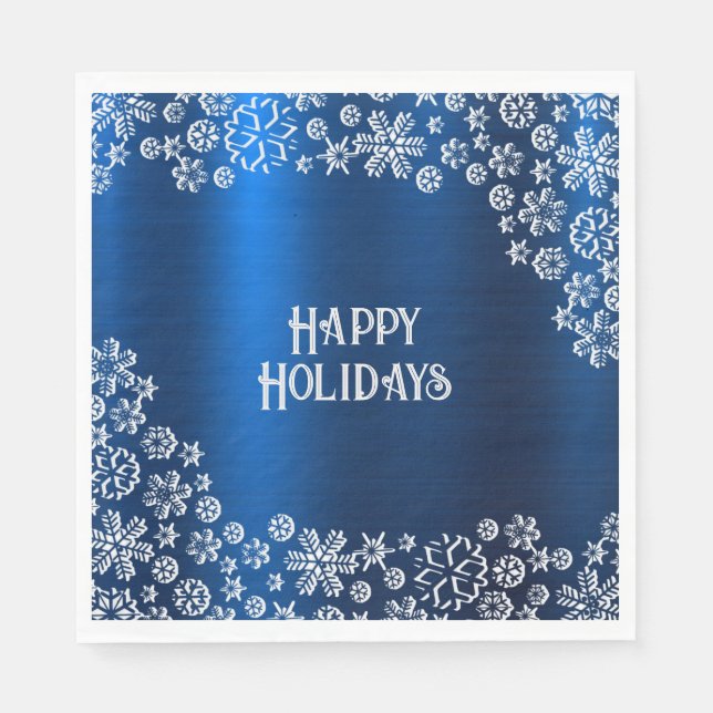 Guardanapo De Papel Christmas Party White Snowflakes Navy Blue (Frente)