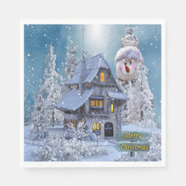 Guardanapo De Papel Christmas Party Winter White Snowman Blue Rustic