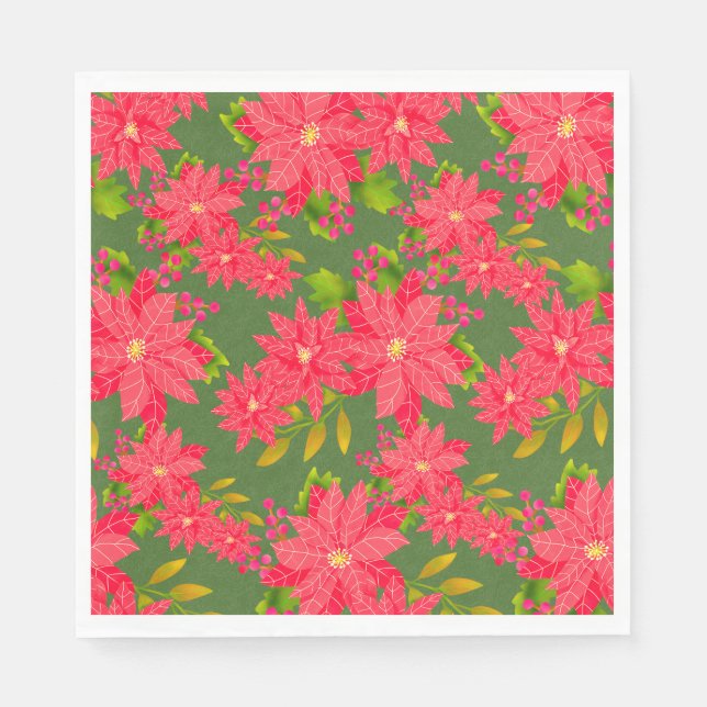 Guardanapo De Papel Christmas Poinsettia Green (Frente)