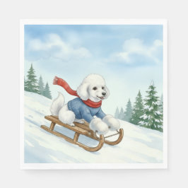 Guardanapo De Papel Christmas Poodle Sledding, Napkins