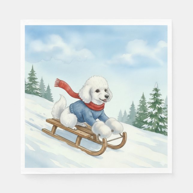 Guardanapo De Papel Christmas Poodle Sledding, Napkins (Frente)