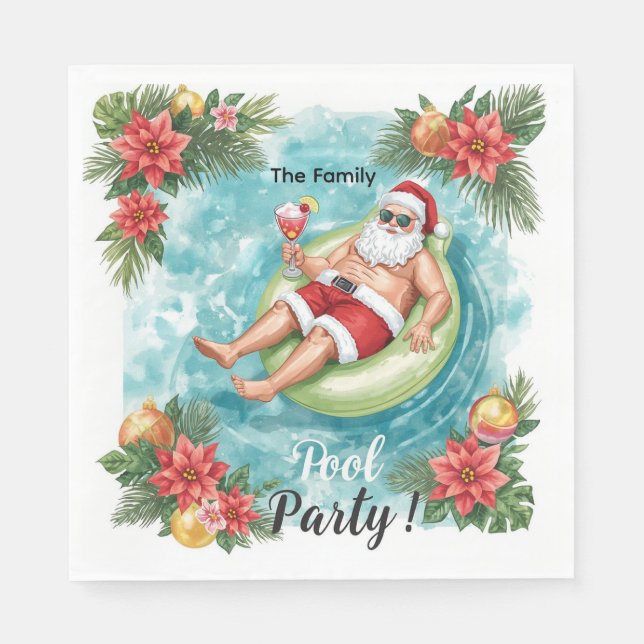 Guardanapo De Papel Christmas Pool Party with Santa Claus  (Frente)