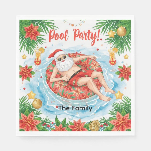 Guardanapo De Papel Christmas Pool Party with Santa Claus  (Frente)