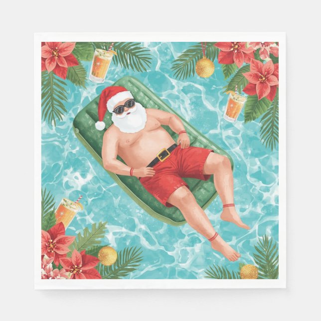 Guardanapo De Papel Christmas Pool Party with Santa Claus  (Frente)