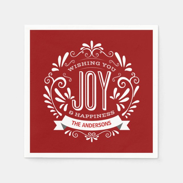 GUARDANAPO DE PAPEL CHRISTMAS RED HOLIDAY JOY CHALKBOARD PERSONALIZADO (Frente)