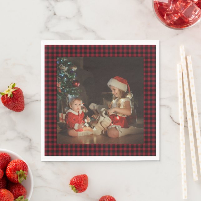 Guardanapo De Papel Christmas Red Plaid Custom Family Photo (Insitu)