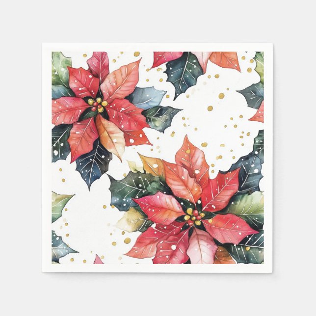 Guardanapo De Papel Christmas Red Poinsettia Festive Glitter Holiday (Frente)