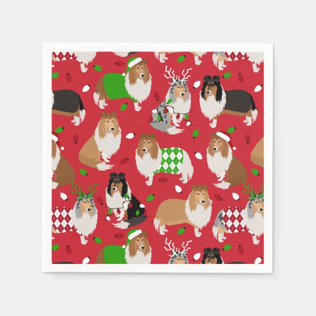 Guardanapo De Papel Christmas Rough Collie (Frente)