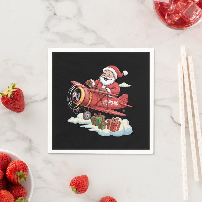 Guardanapo De Papel Christmas Santa Claus Pilot Flying Airplane Gift (Insitu)