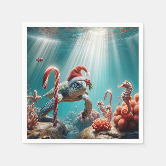 Guardanapo De Papel Christmas Sea Turtle With Candy Canes (Frente)