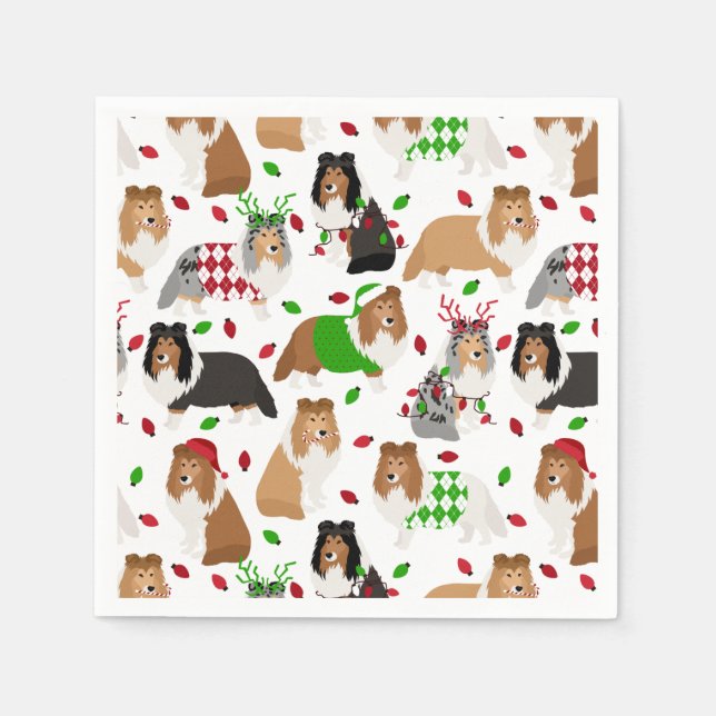 Guardanapo De Papel Christmas Sheltie Shetland Sheepdog Napkins (Frente)