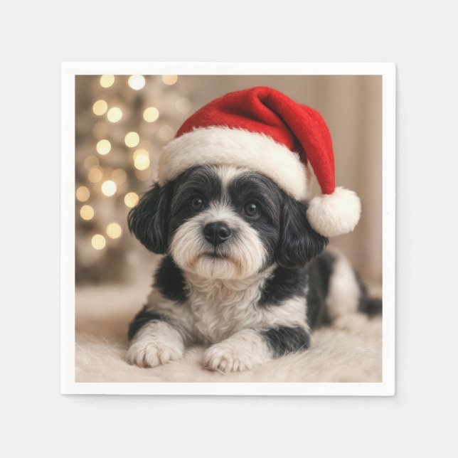 Guardanapo De Papel Christmas Shih Tzu Dog With Santa Hat (Frente)