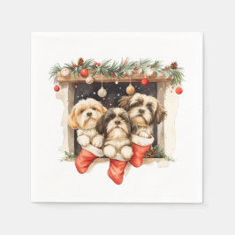 Guardanapo De Papel Christmas Shih Tzu Dogs