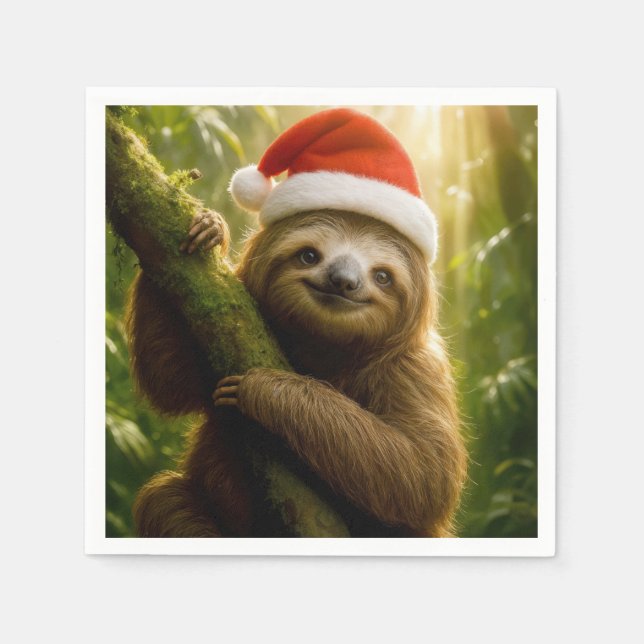 Guardanapo De Papel Christmas Sloth Wearing a Santa Hat (Frente)