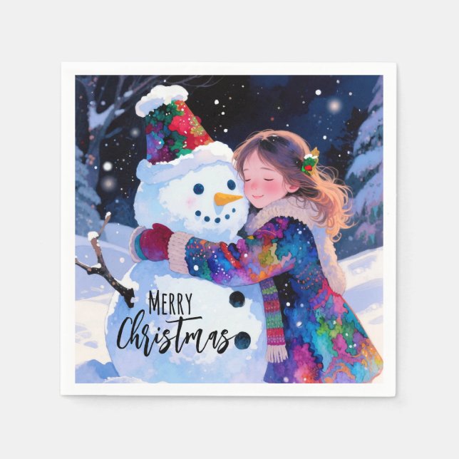 Guardanapo De Papel Christmas Snowman And A Girl Paper Plates (Frente)