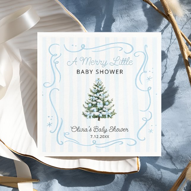 Guardanapo De Papel Christmas Tree Blue Winter Baby Shower (Criador carregado)
