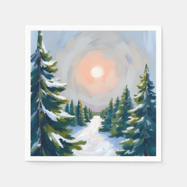 Guardanapo De Papel Christmas Tree Farm Watercolor Painting Holiday (Frente)