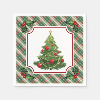 Guardanapo De Papel Christmas Tree Plaid with Holly