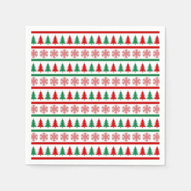 Guardanapo De Papel Christmas Trees and Snowflakes Print Paper Napkins (Frente)