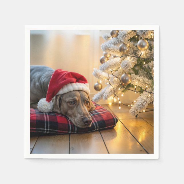 Guardanapo De Papel Christmas Weimaraner Dog By a Tree (Frente)