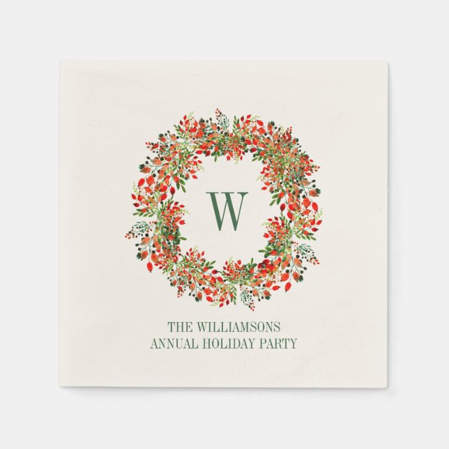 Guardanapo De Papel Christmas Wreath Monogram Name Holiday Party (Frente)