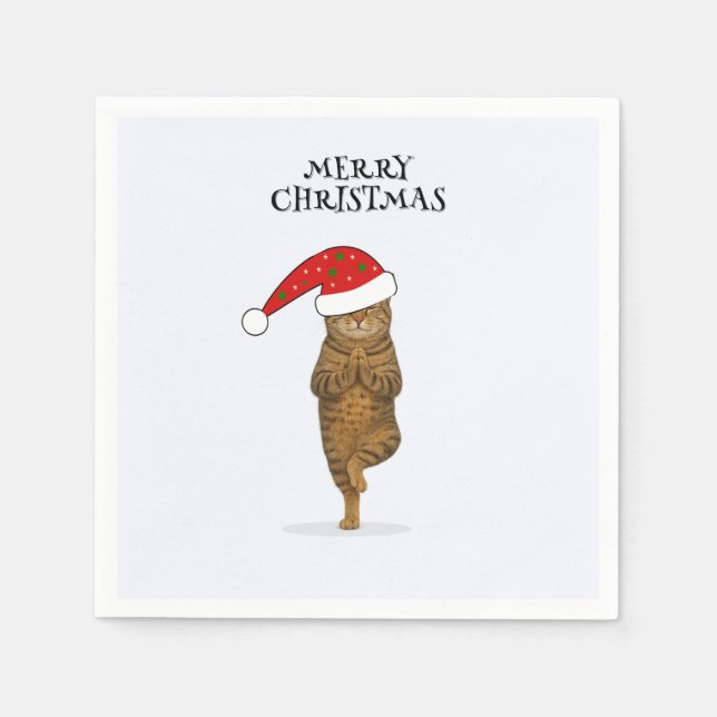 Guardanapo De Papel Christmas yoga cat your text (Frente)