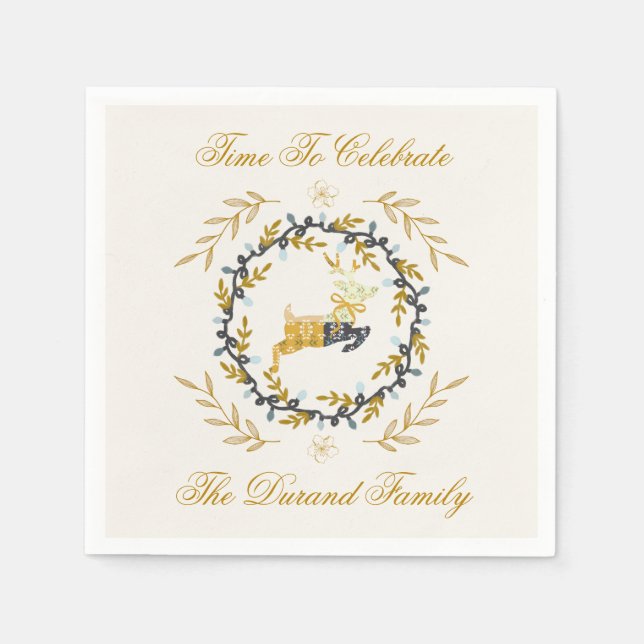 Guardanapo De Papel Christmastime Deer with Wreath Yellow Cream (Frente)