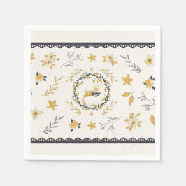 Guardanapo De Papel Christmastime Deer Yellow Cream Floral Blue