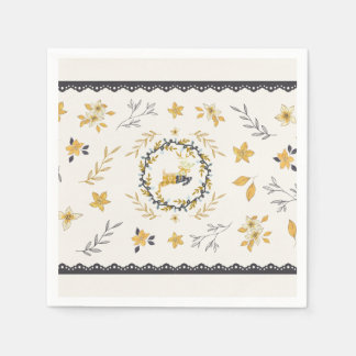 Guardanapo De Papel Christmastime Deer Yellow Cream Floral Blue