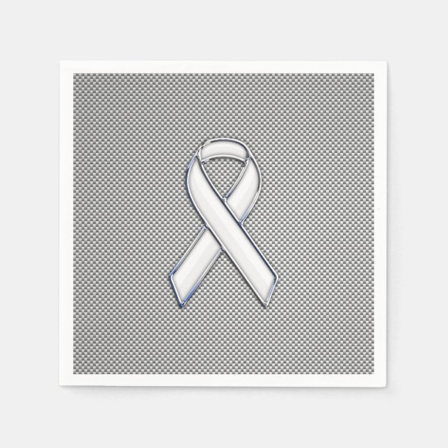 Guardanapo De Papel Chrome White Ribbon Awareness Carbon Fiber Decor (Frente)