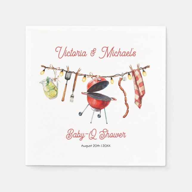 Guardanapo De Papel CHURRASCO Baby-Q Chá de fraldas Gingham (Frente)