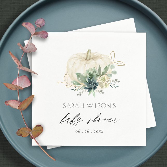 Guardanapo De Papel Chuva Azul Escuro Suculenta Abóbora Verde Baby Sho (Criador carregado)