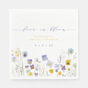 Guardanapo De Papel Chuva de Amor Azul e Amarelo Floral Chá de Noiva