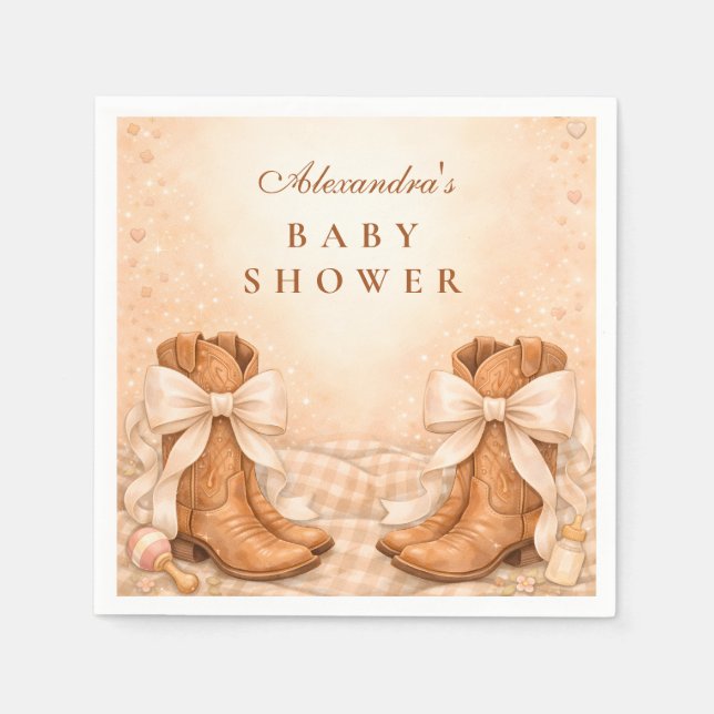 Guardanapo De Papel Chuva de Amor: Botas e Laços para Baby Shower (Frente)