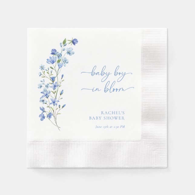 Guardanapo De Papel Chuva de Azul Bebê com Flor Silvestre (Frente)