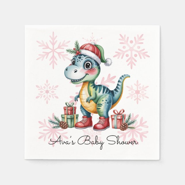 Guardanapo De Papel Chuva de Azul de Natal Dino e Presentes Menino Bab (Frente)