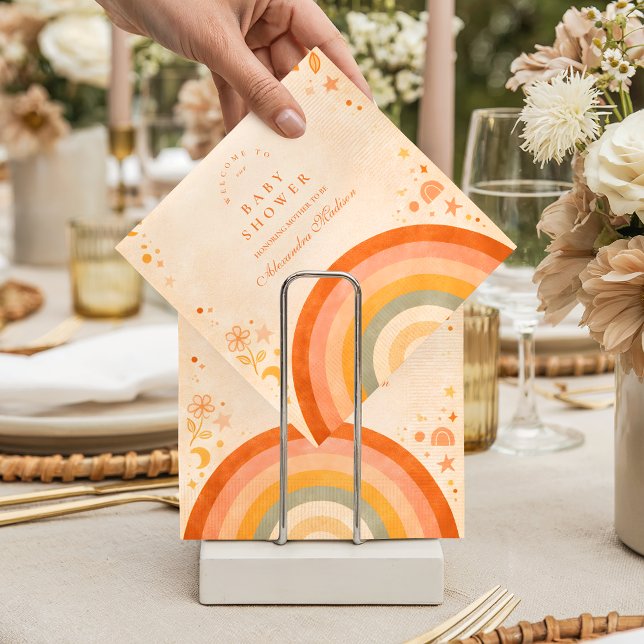 Guardanapo De Papel Chuva de Bebê Arco-Íris Boho Terroso (Criador carregado)