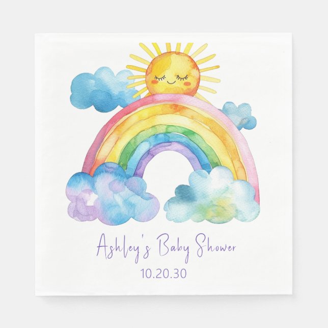 Guardanapo De Papel Chuva de Bebê Arco-Íris em Aquarela (Frente)