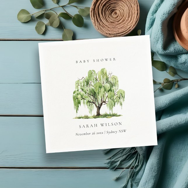 Guardanapo De Papel Chuva de Bebê Árvore Salgueiro Aquarela Verde Rúst (Criador carregado)