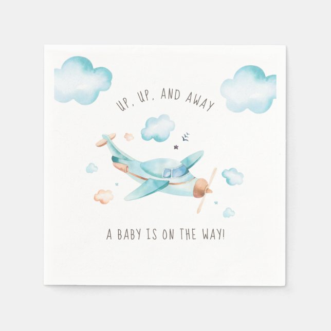 Guardanapo De Papel Chuva de Bebê Avião Celebração Azul Céu (Frente)