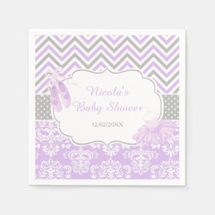 Guardanapo De Papel Chuva de Bebê Bailarina com Chevron Roxo e Cinza