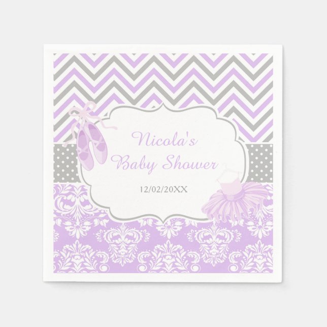 Guardanapo De Papel Chuva de Bebê Bailarina com Chevron Roxo e Cinza (Frente)