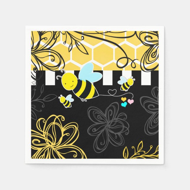 Guardanapo De Papel Chuva de Bebê Bumblebee Preto e Amarelo Moderno e  (Frente)