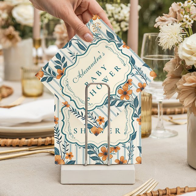 Guardanapo De Papel Chuva de Bebê com Azulejo Botânico Retrô (Criador carregado)